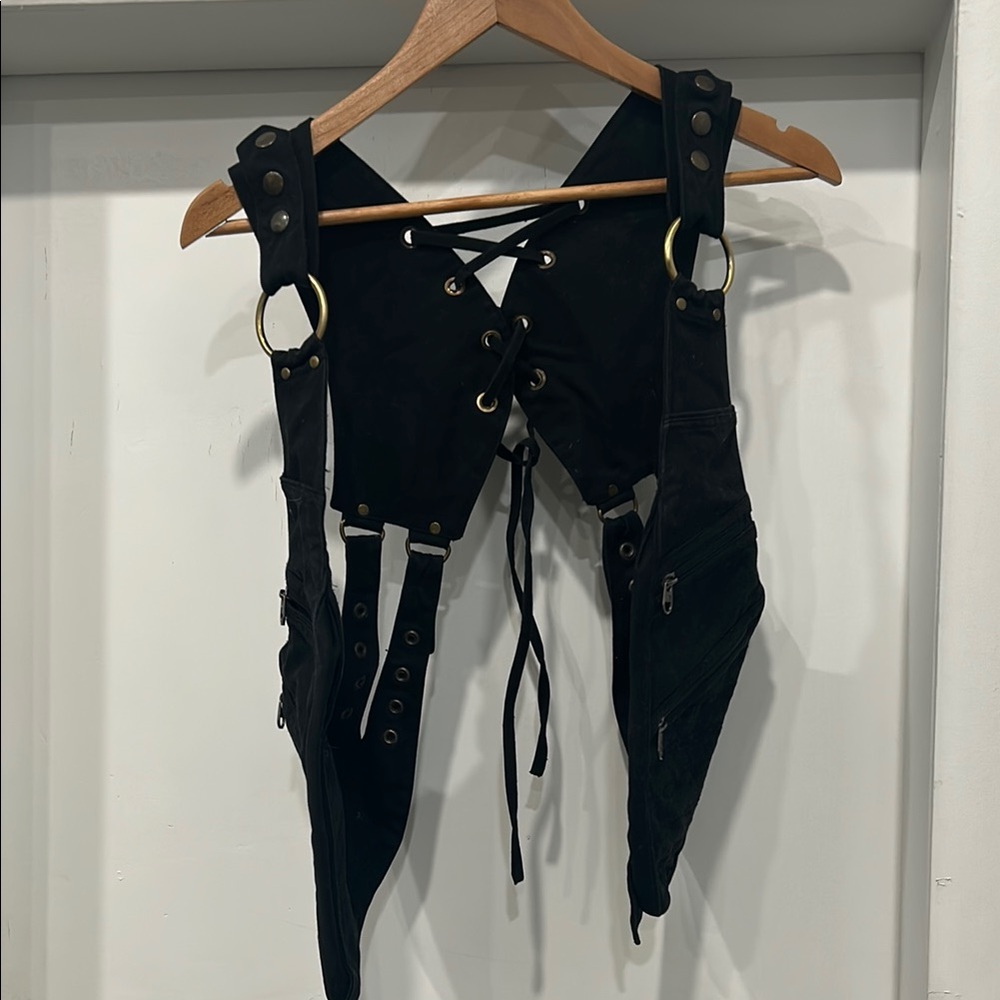 Black Lace-Up Vest with Metal Accents